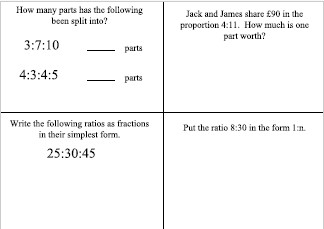 Starter on ratio number of parts, conversion to fractions, value of each part and application